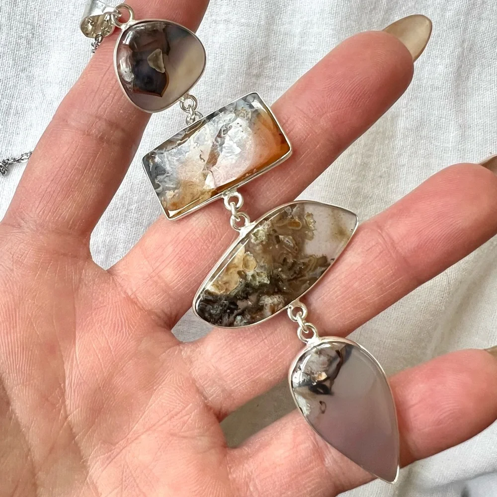 925 Montana Moss Agate Long Cleavage Pendant Necklace